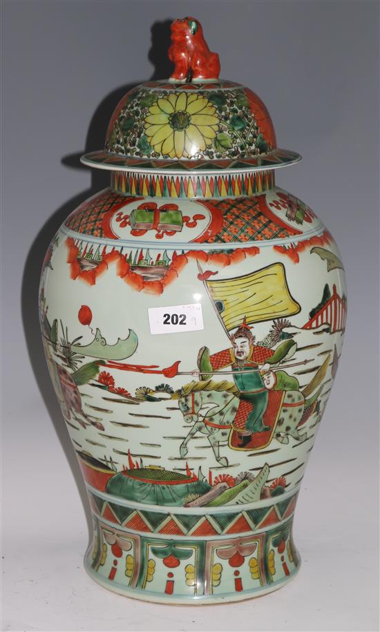 A large Chinese famille verte vase and cover, 58cms